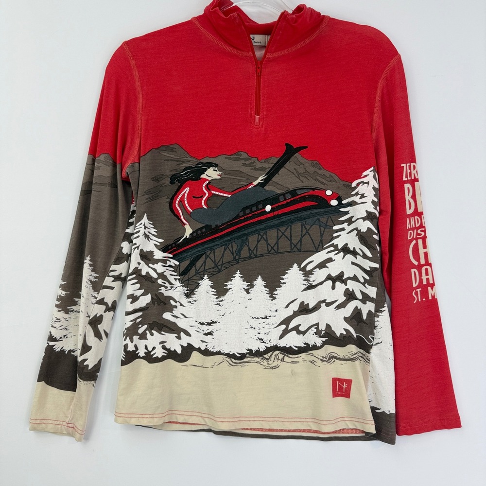 Neve Ski Switzerland Base Layer Women S Red Merino Wool Silk Quarter Zip Graphic